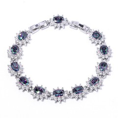 Vintage Jewelry Rainbow Fire Mystic Topaz Gemstone Flower Women Silver Bracelets