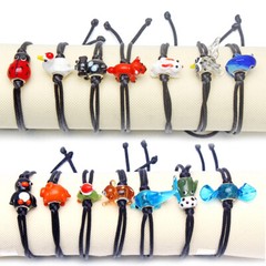 Mixed Styles 5pcs Handmade 3D Cute Animal Shape Glass Beaded Bracelet Jewelry