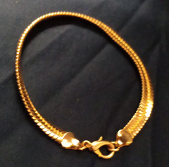 Gold Tone Herringbone Chain Bracelet – Lobster Clasp, Metal, No Stone