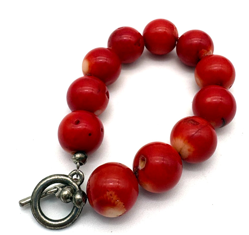 Chunky Red Beaded Statement Bracelet Art Pottery Toggle Clasp 8.5" gallery