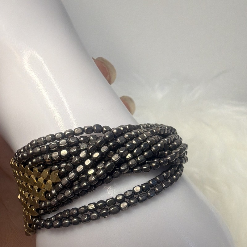 Black/Gold Multi-Strand Beaded Wrap Bracelet, Adjustable Loop Closure, No Stone gallery