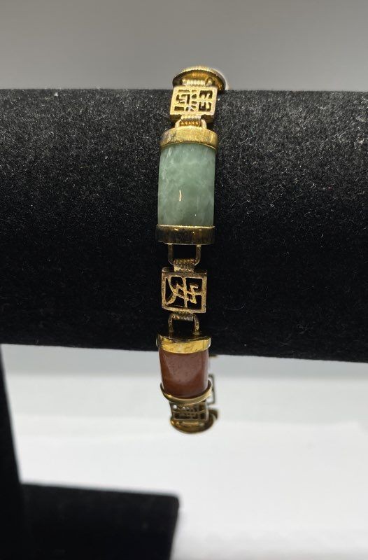 Gold Over Sterling Silver Assorted Gemstones Panel Bracelet 18.3g gallery