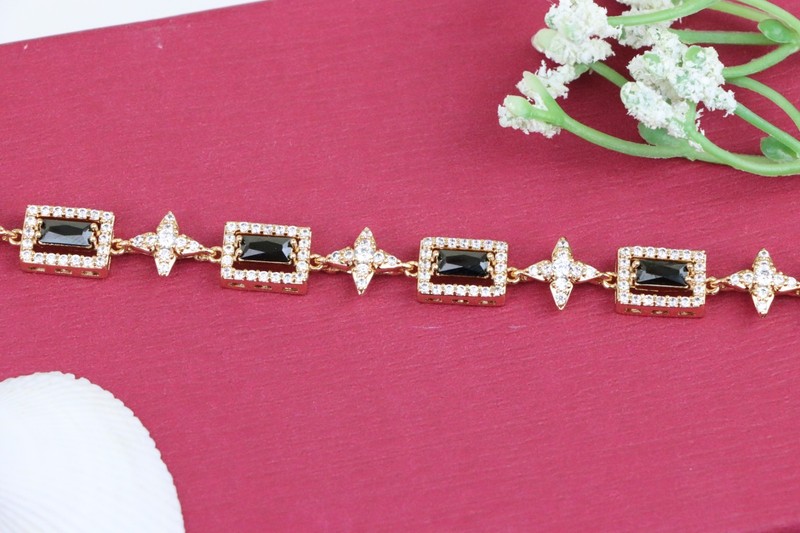 Elegant Rose Gold Plated Bracelet with Black Stones and Star Accents, XPBL0694 gallery