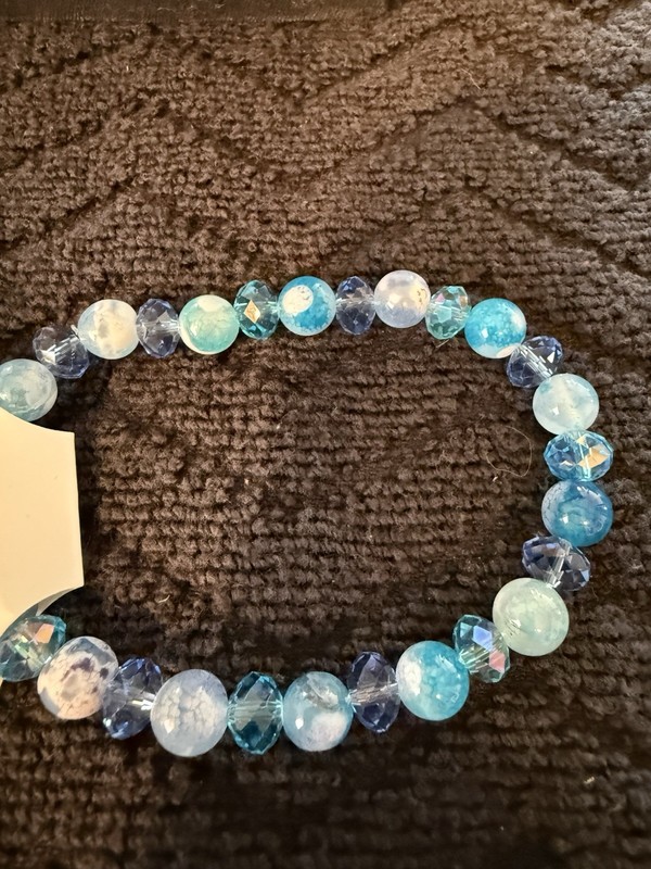 Lot Of 8 - Blues & Greens Beaded Stretch Bracelets 6” To 7.5” gallery