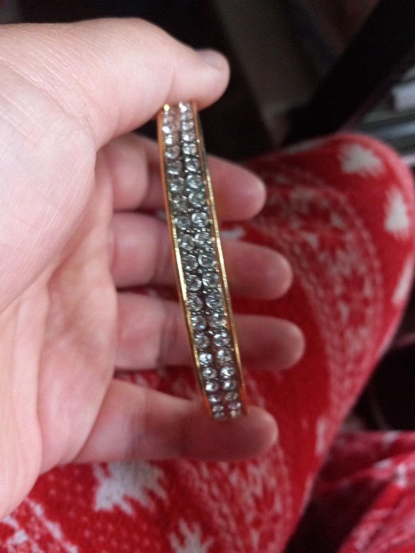Gold Tone Hinged Bangle Bracelet With Rhinestones gallery