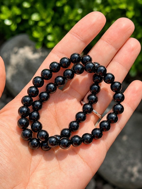 8mm Black Obsidian Stretch Bracelet Genuine Crystal Beaded Bracelet Unisex gallery
