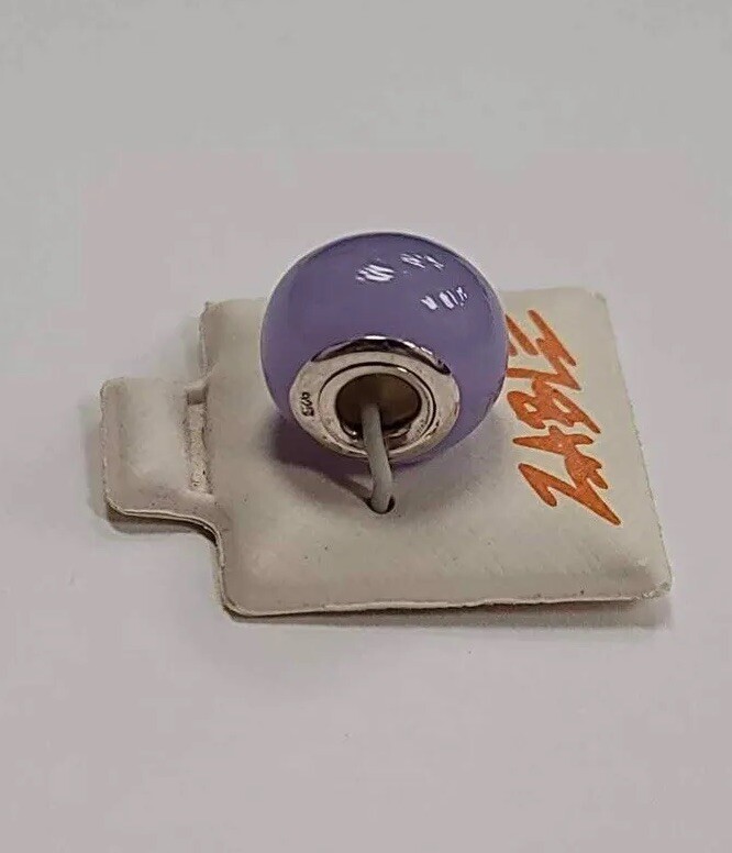 New Italian Zable Charm Lavender 1/2”wide & 1/4” Hole Murano Glass .925 Gift gallery