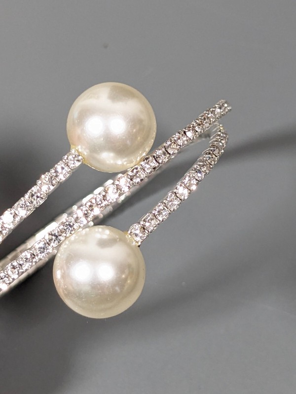 Coastal Bridal Rhinestone Tennis Wrap Bracelet Faux Pearl 7 inch gallery