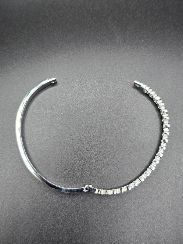 Silver Tone Metal Stackable Round Cuff Bangle Bracelet Crystal Accent gallery