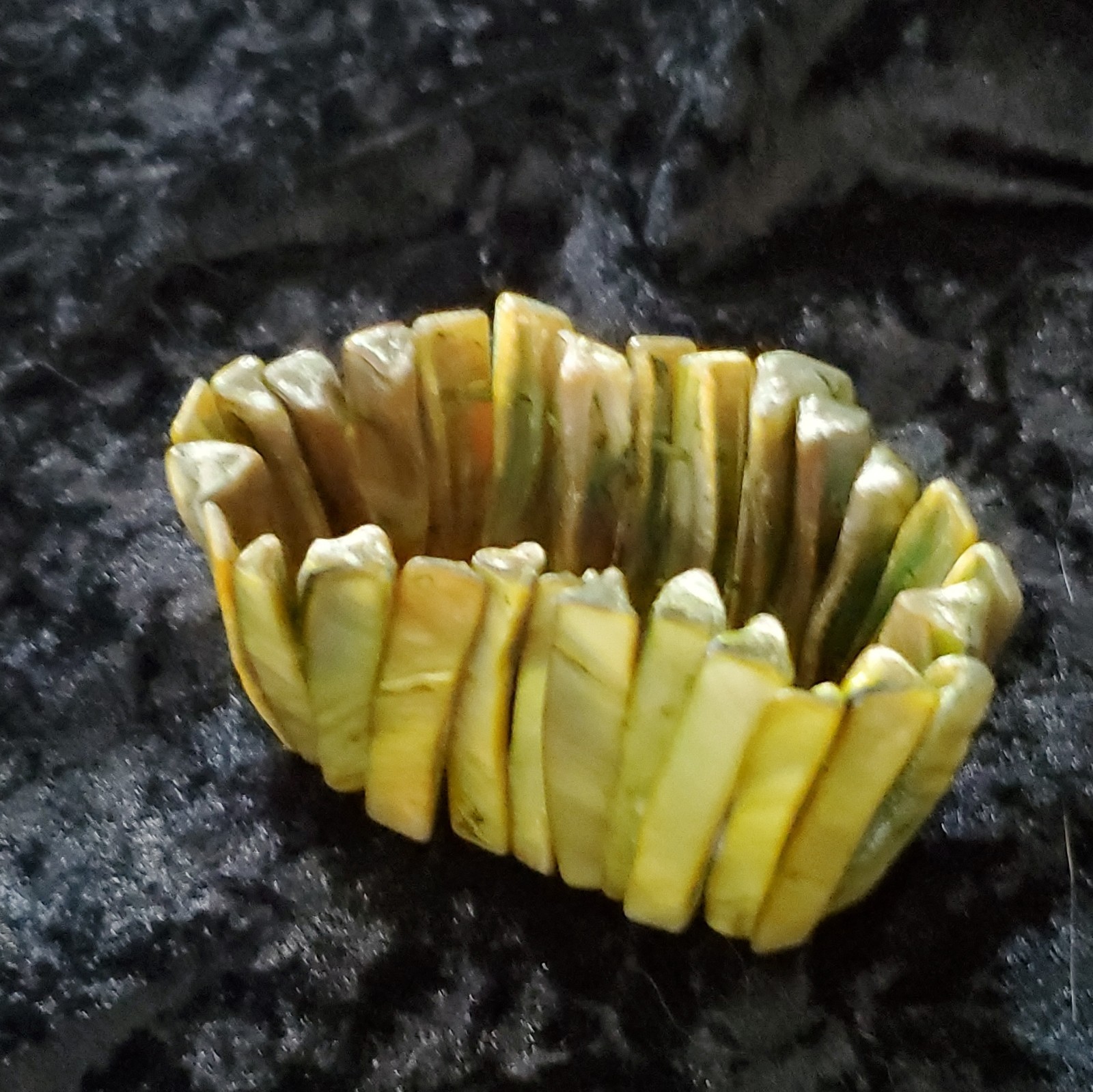 Abalone Shell Stretch Hinged Cuff Bangle Bracelet Green Yellow Rectangular Beads gallery