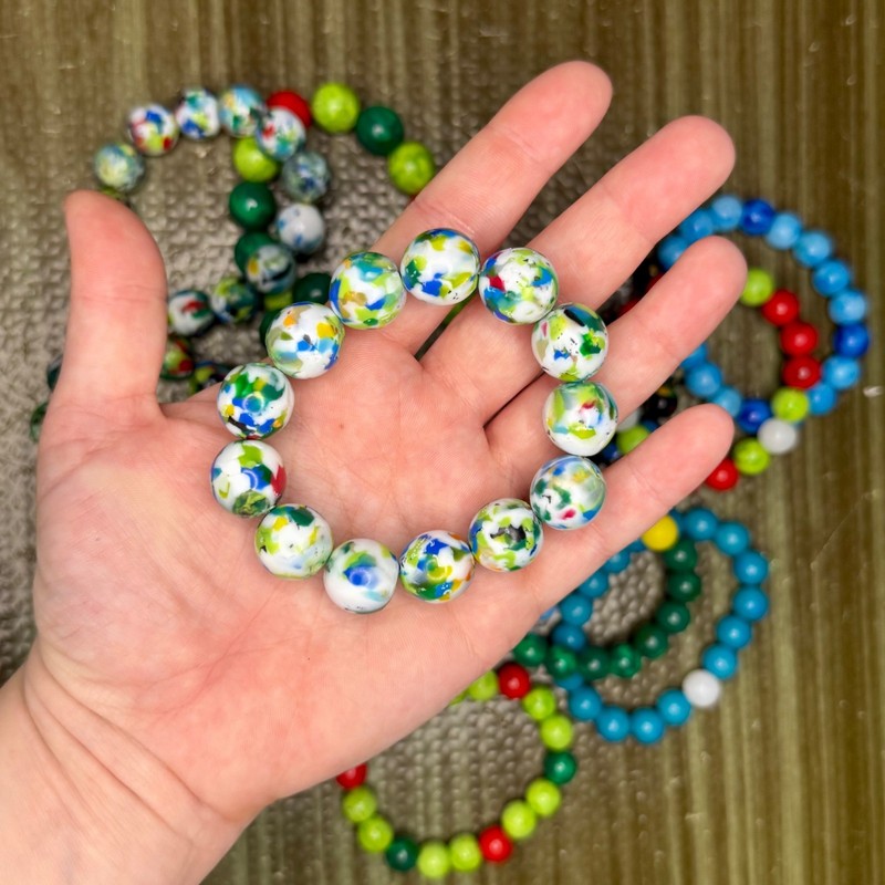 Handmade Recycled Japanese Bottle Caps Beaded Bracelets Blue Green White Mixed gallery