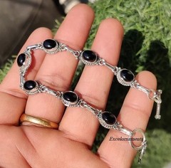Black Onyx Gemstone Solid 925 Sterling Silver Beautiful Adjustable Bracelet RK*