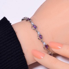 Purple Amethyst & Cubic Zirconia 925 Sterling Silver Tennis Bracelet 8.99″ B0696