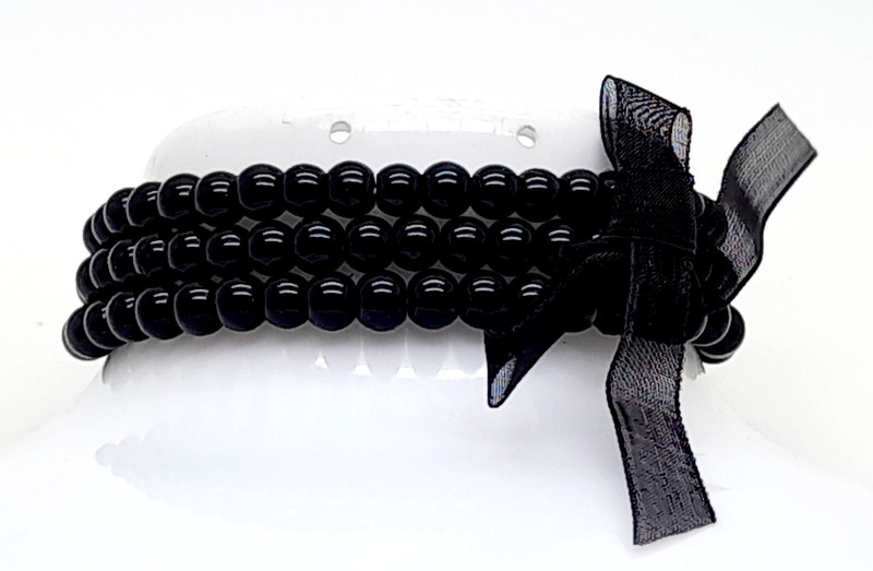B001 GLASS PEARL 6 MM BLACK COLOR 3 LINE BEADED FASHION STRETCH BRACELETS gallery