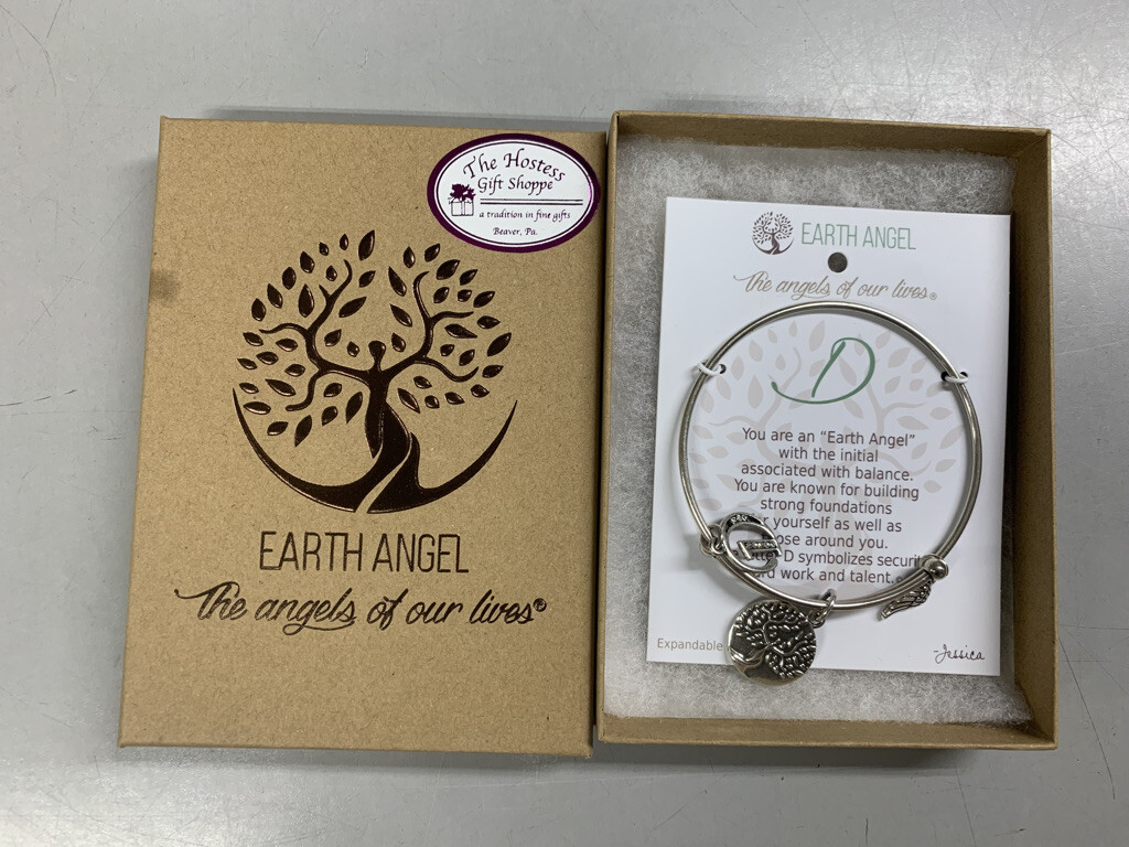 Earth Angel “D” Initial Bangle Charm Expandable Bracelet - Antique Silver Color gallery