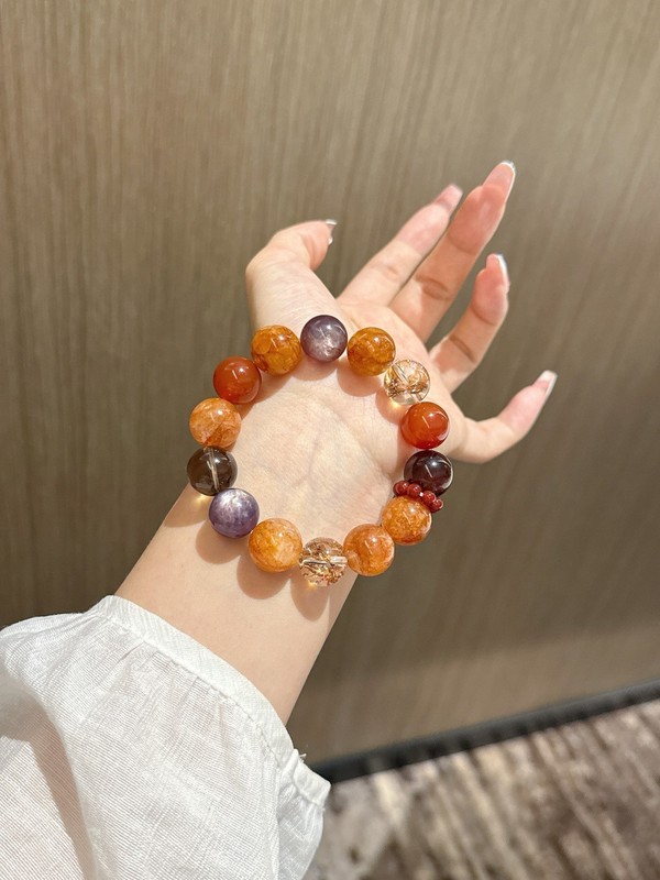 Natural Red Garden Gold Foil Koi Red Agate Tiger Eye Stretch Bracelet Women Gift gallery