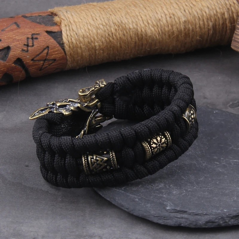 Viking Wolf Punk Rock Wristband Bracelets Men's Handmade Cord Bead Biker Jewelry gallery