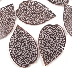 20 Antiqued Copper Filigree Leaf Focal Pendant 37x25mm