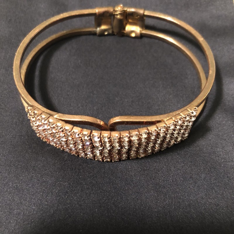 Rhinestones Hinged Bracelet 5/8 X 3”Two Ring Copper On Bottom Opens In Center gallery