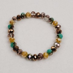 Gold Copper Aqua Faceted Beaded Fashion Stretch Bracelet AB Aurora Borealis