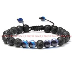 Natural 8/10/12mm Lava Stone Rock &Mix Gems Round Beads Adjustable Bracelet 7.5″