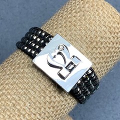 Bling Bracelet As Is Gunmetal Silver Heart Folding Clasp Rhinestone Glam Retro