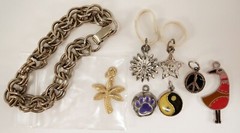 Charm Bracelet Silver Tone 7 Loose Charms Hippie Peace Bird Modern Yin Yang Star