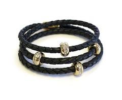 Women’s Good Karma Triple Wrap Leather Bracelet Black 18k Gold Plated