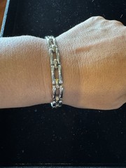 Silver Tone Bar Link Chain Bracelet 7 in Metal Chain Style No Stone