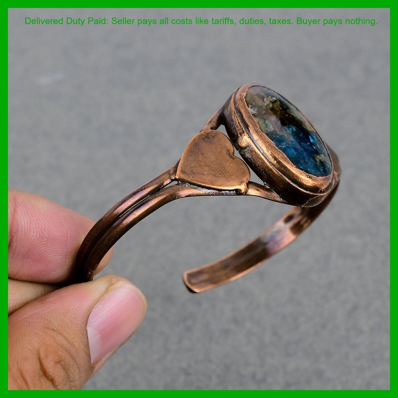 Copper Natural Watermelon Tourmaline Artisan Electroformed Heart Trendy Bangle gallery