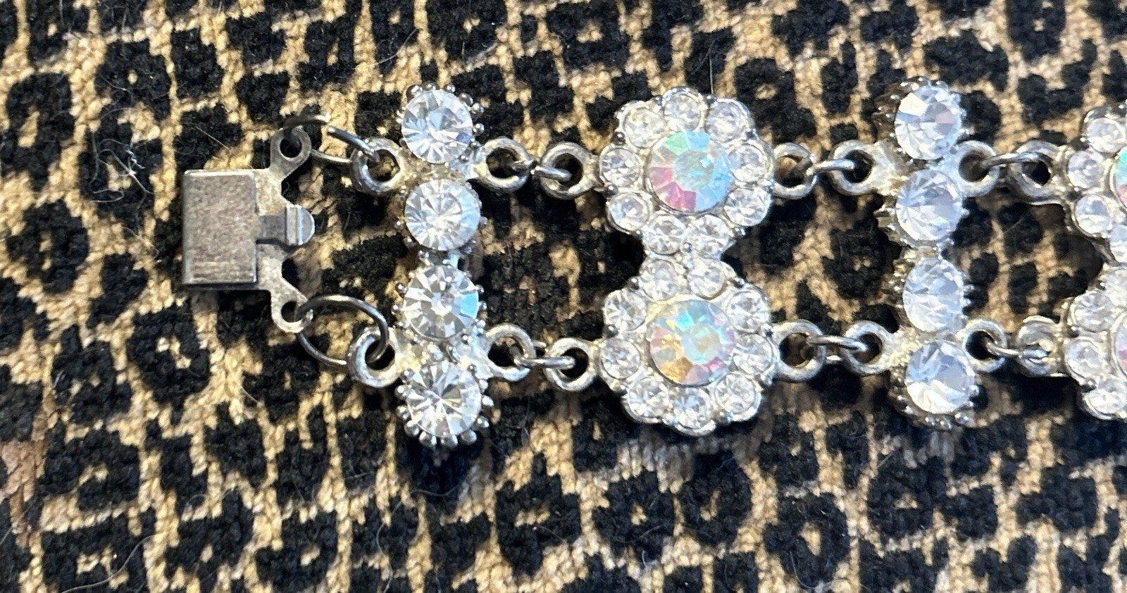 Vintage 1960’s Silver Aurora Borealis Crystal Prong Set Tennis Bracelet gallery