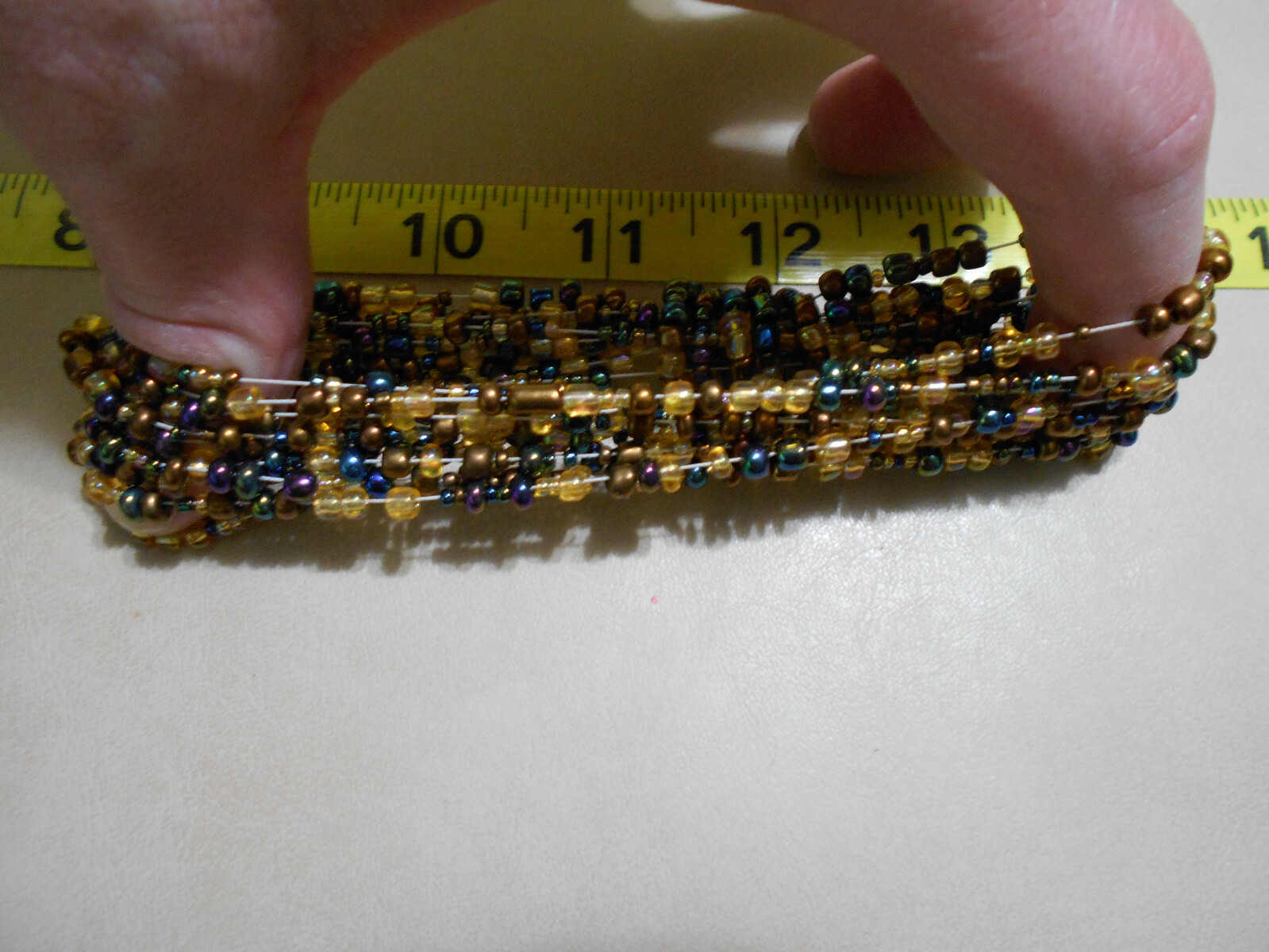 Beaded Multi Strand Bracelet Stretchy Adjustable Gold Amber Purple Blue Cream gallery