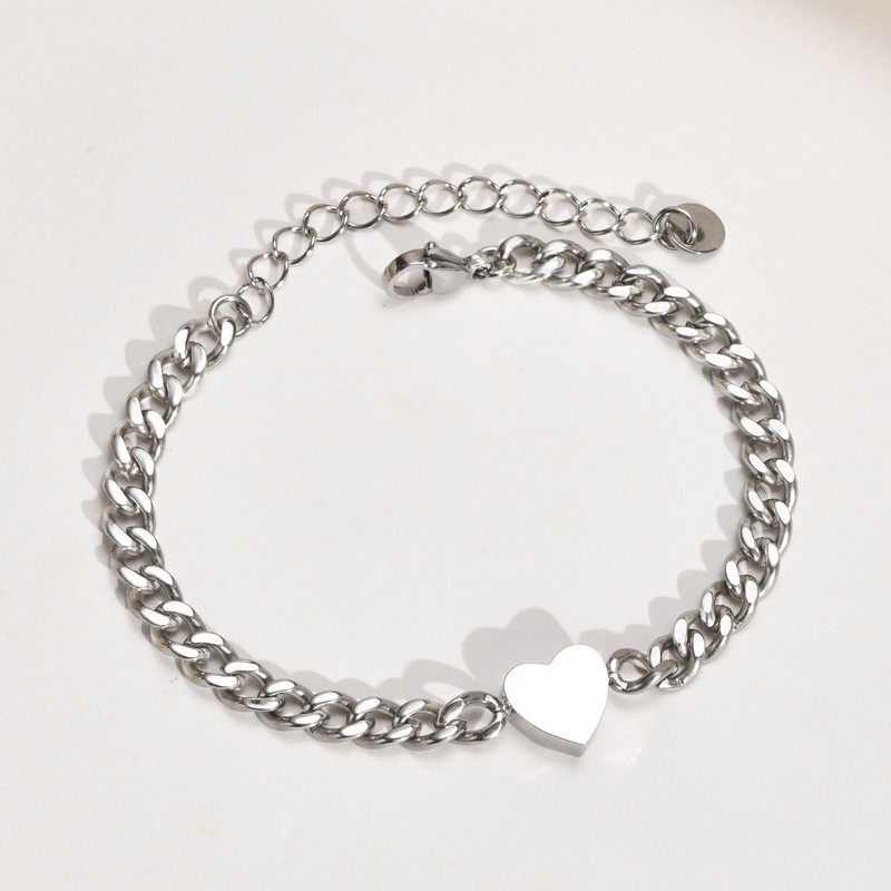 5mm Silver / Gold Stainless Steel Bangle Charm Heart Engagement Bracelet 16-5cm gallery