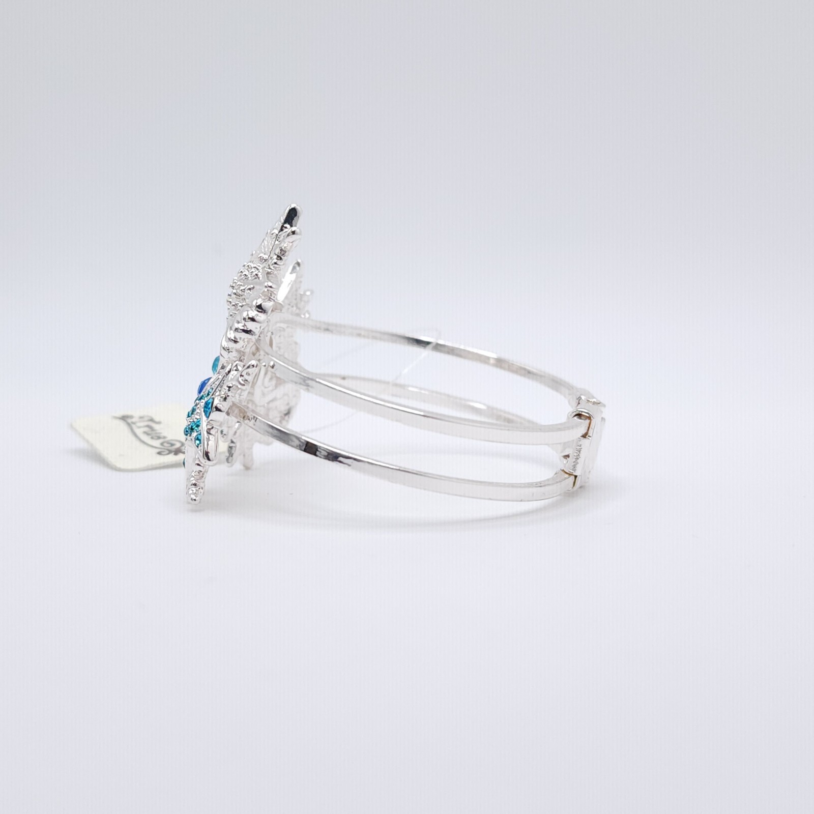 True Joy Starfish Bangle Bracelet Silver Tone Blue Crystal Hinged Ocean Beach gallery