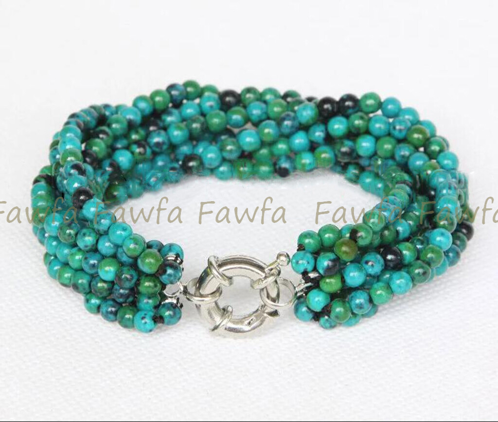 8 Strands Natural 4mm Green Azurite Chrysocolla Round Gems Beads Bracelet 8'' gallery