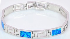 Vikoly Hawaii Beach Blue Square 925 Sterling Sliver Fire Opal Bracelet 18cm