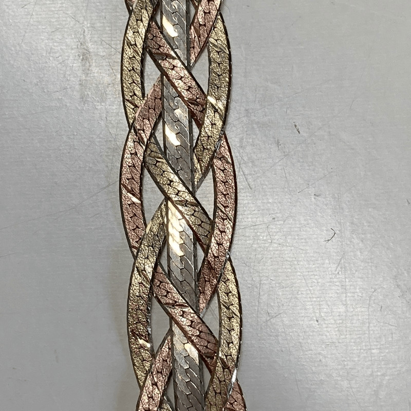 Milor Gold Filled & 925 Silver Vintage Tri-Colored Braided Bracelet 7.5" Italian gallery
