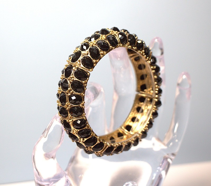 Gold‑Tone Statement Bracelet with Faceted Black Stones Designer Style, Bold Glam gallery