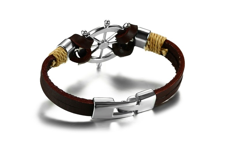 Mens Nautical Rope Bracelet Anchor Helm Retro Black Brown Leather Style Jewelry gallery