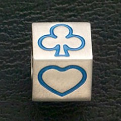 Casino Gambling Stainless Steel European Beads Poker Heart Charm Bracelet Blue