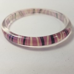 Bangle Bracelet Lucite PVC Pink Black Design Clear