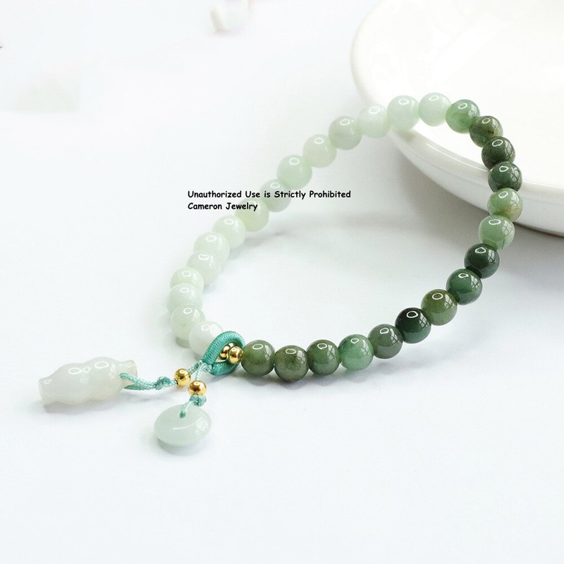 Real Natural Green White Jade Jadeite Women Lucky Peace Beads Bracelet gallery