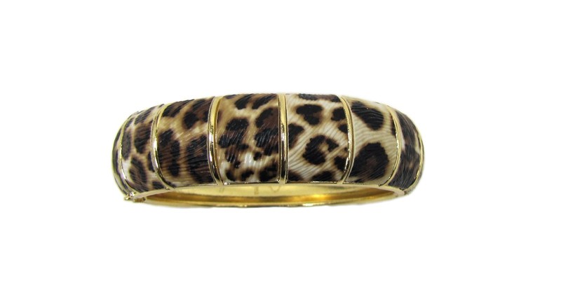 Animal print bangle bracelet with brown black pattern, with hinge opening NEW gallery