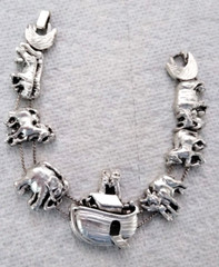 Vintage 1970’s Yechang Silver Tone 8″ Noah’s Ark Charms Slide Bracelet