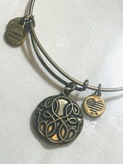 ALEX AND ANI Path of Life Gold Tone Wire Bangle Dangle Charm Bracelet Signed