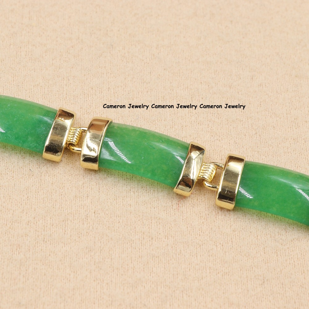 Real 18K GP Heated Jade Lucky Curved Panel Link Bracelet For Women 7.5inch gallery