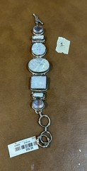 NWT Silver 925 Toggle Braclet White Lavendar Stones Cameo imprint in middle #1