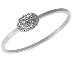 T Tahari Silver-Tone Pave Crystal Oval Bangle Bracelet NWT