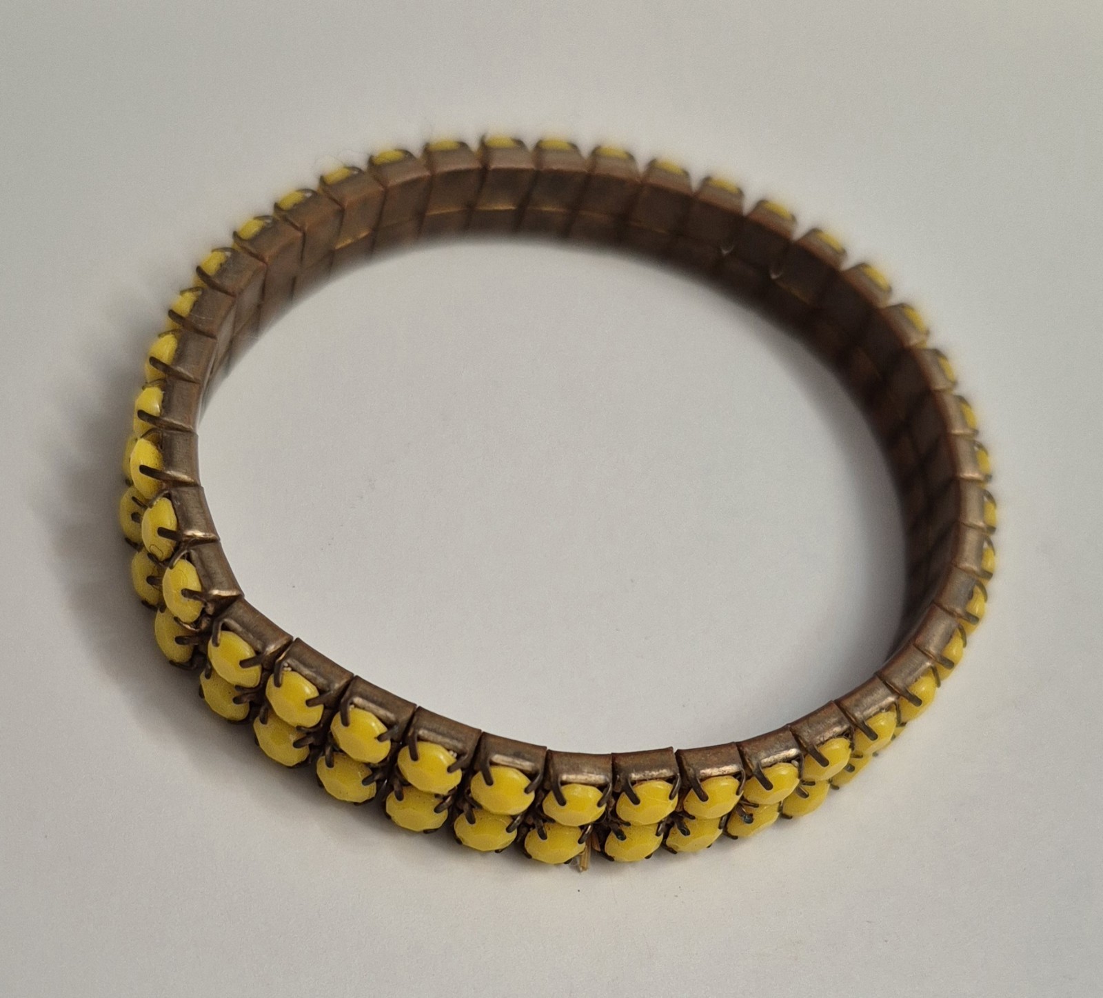 Yellow Beaded Stretchy Stackable Bangle Bracelet w/ Metal Setting No Clasp gallery