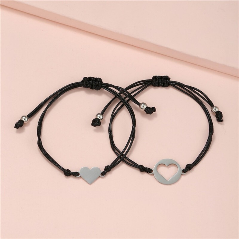2pcs Matching Heart Butterfly Charm Bracelets Sister BFF Friendship Braided gallery